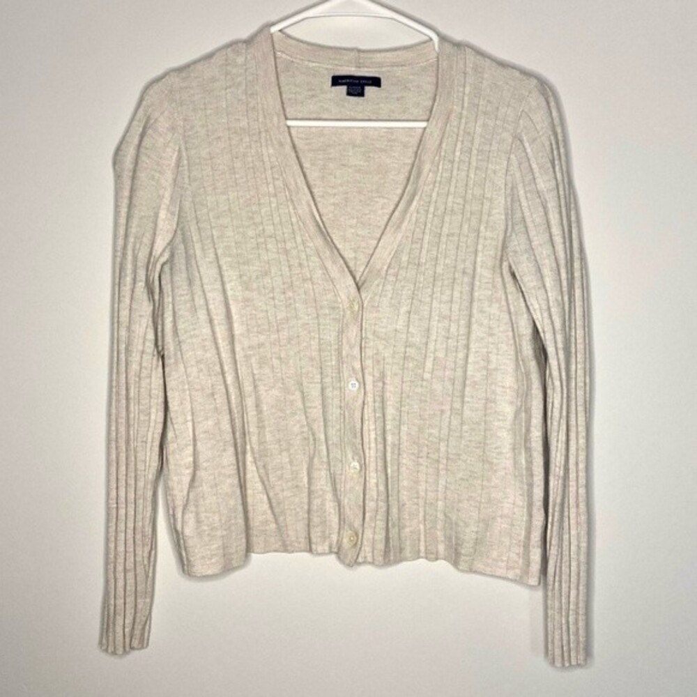 American Eagle Outfitters Cream Cardigan V-Neck Buttons Ribbed Size XL